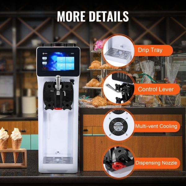 Commercial Soft Serve Ice Cream Maker 10.6 QT/H 1000W 4L Hopper 1.6L Cylinder Touch Screen Auto Clean Pre-cooled for Restaurant Snack Bar - Image 6