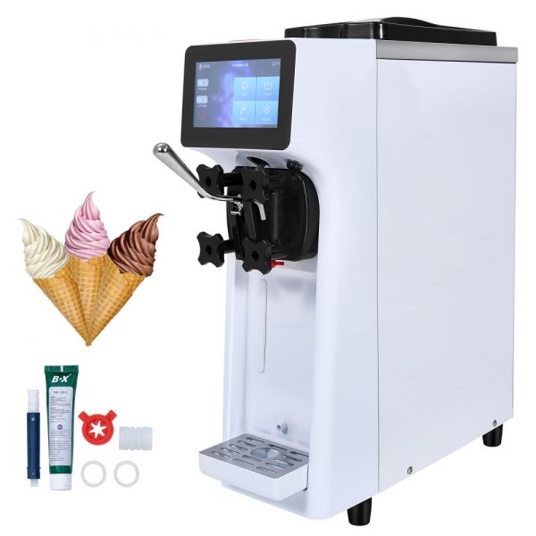 Commercial Soft Serve Ice Cream Maker 10.6 QT/H 1000W 4L Hopper 1.6L Cylinder Touch Screen Auto Clean Pre-cooled for Restaurant Snack Bar