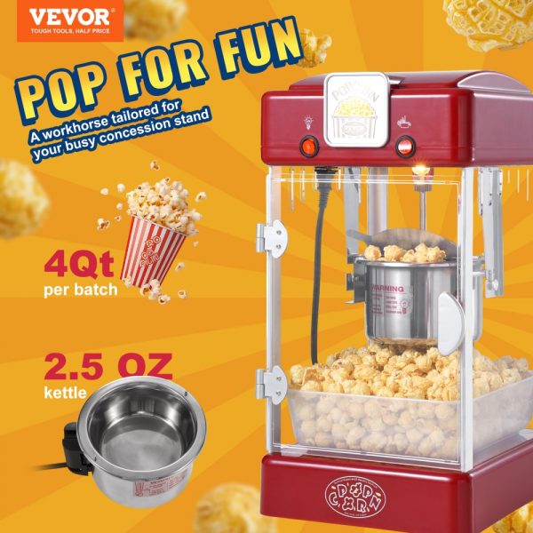 Popcorn Popper Machine Tabletop Popcorn Maker 300W 2.5 Oz Red - Image 2