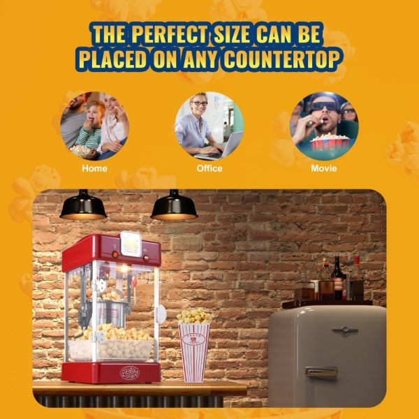 Popcorn Popper Machine Tabletop Popcorn Maker 300W 2.5 Oz Red - Image 4