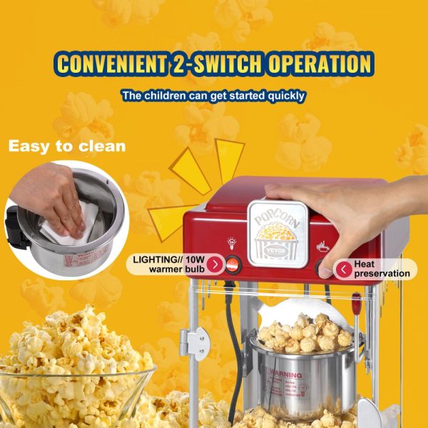 Popcorn Popper Machine Tabletop Popcorn Maker 300W 2.5 Oz Red - Image 5