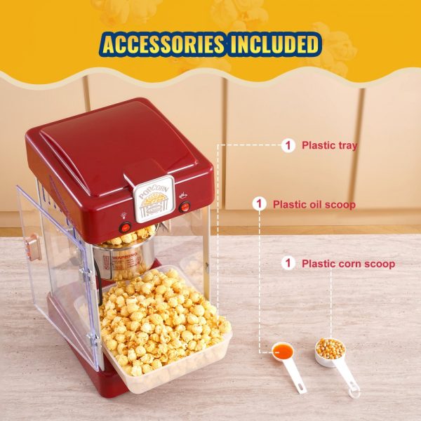 Popcorn Popper Machine Tabletop Popcorn Maker 300W 2.5 Oz Red - Image 6