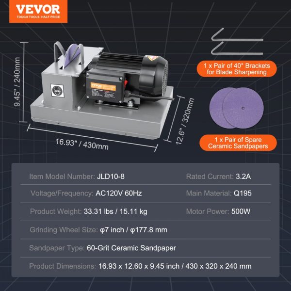 Lawn Mower Blade Sharpener 500W 2/3HP with 7-inch Ceramic Wheel for High Low Lift Flat Blades Durable Blade Grinder - Image 7
