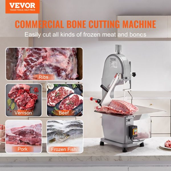 Commercial Electric Meat Saw 1100W Stainless Steel 19.3x15 Countertop Workbench 0.16-7.9 Inch Cutting Thickness Frozen Meat Cutter with 6 Blades - Image 2