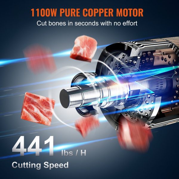 Commercial Electric Meat Saw 1100W Stainless Steel 19.3x15 Countertop Workbench 0.16-7.9 Inch Cutting Thickness Frozen Meat Cutter with 6 Blades - Image 3