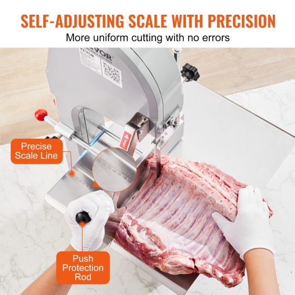 Commercial Electric Meat Saw 1100W Stainless Steel 19.3x15 Countertop Workbench 0.16-7.9 Inch Cutting Thickness Frozen Meat Cutter with 6 Blades - Image 4
