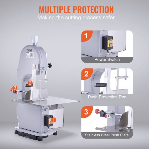 Commercial Electric Meat Saw 1100W Stainless Steel 19.3x15 Countertop Workbench 0.16-7.9 Inch Cutting Thickness Frozen Meat Cutter with 6 Blades - Image 6
