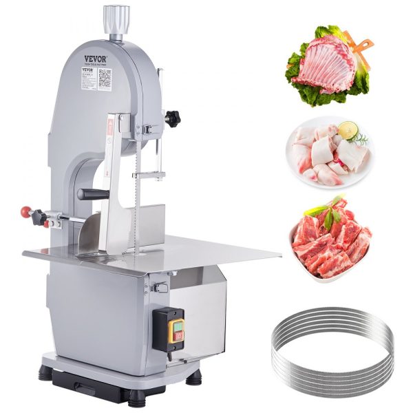 Commercial Electric Meat Saw 1100W Stainless Steel 19.3x15 Countertop Workbench 0.16-7.9 Inch Cutting Thickness Frozen Meat Cutter with 6 Blades