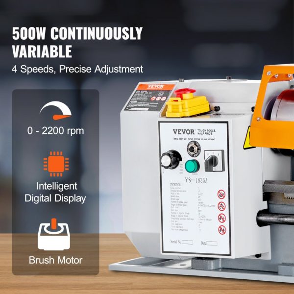 7x13.78 Precision Benchtop Metal Lathe with Variable Speed 0-2200 RPM 500W Brush Motor Gears Tool Box for Precision Parts - Image 3