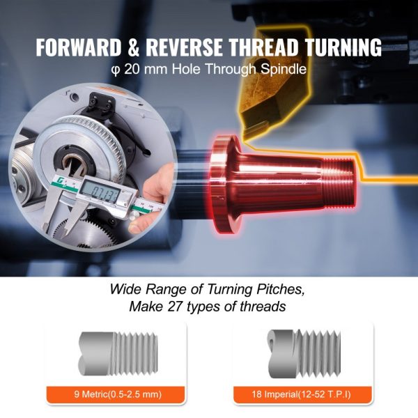 7x13.78 Precision Benchtop Metal Lathe with Variable Speed 0-2200 RPM 500W Brush Motor Gears Tool Box for Precision Parts - Image 5