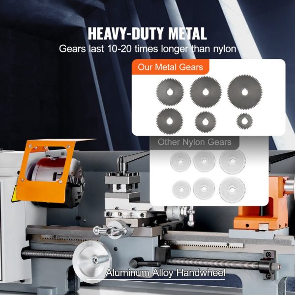 7x13.78 Precision Benchtop Metal Lathe with Variable Speed 0-2200 RPM 500W Brush Motor Gears Tool Box for Precision Parts - Image 6