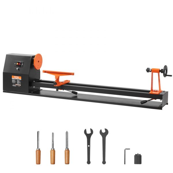 Benchtop Wood Lathe 14x40in 0.5HP/370W 4-Speed Adjustable 885-2425 RPM with Chisels Faceplate Plastic Handle and Hex Wrench for Woodworking