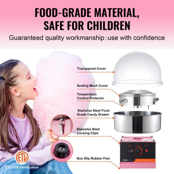 Electric Candy Floss Maker with 1000W Power for Home Parties, Stainless Steel Bowl, Sugar Scoop Included, Pink - Image 4