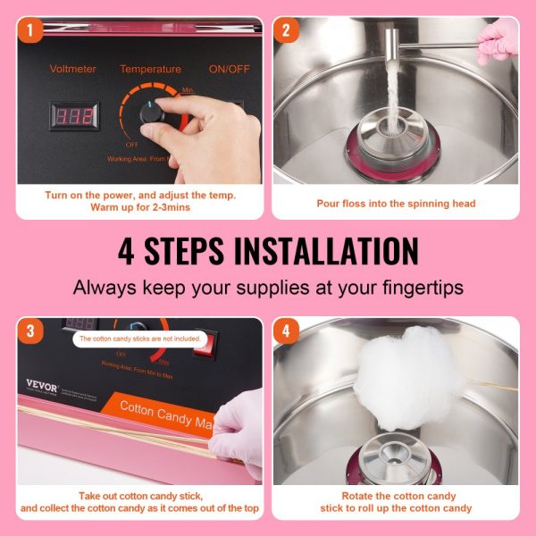 Electric Candy Floss Maker with 1000W Power for Home Parties, Stainless Steel Bowl, Sugar Scoop Included, Pink - Image 5