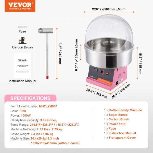 Electric Candy Floss Maker with 1000W Power for Home Parties, Stainless Steel Bowl, Sugar Scoop Included, Pink - Image 7