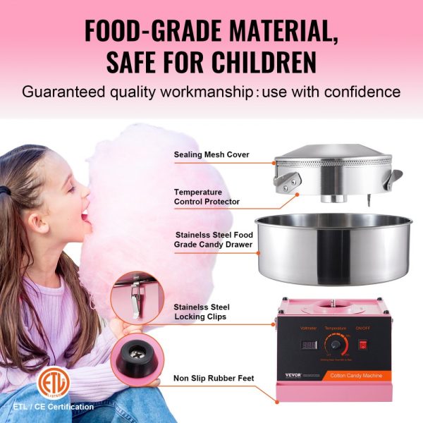 Electric Cotton Candy Machine 1000W Candy Floss Maker Commercial with Stainless Steel Bowl Sugar Scoop Kids Party Family Events in Pink - Image 4