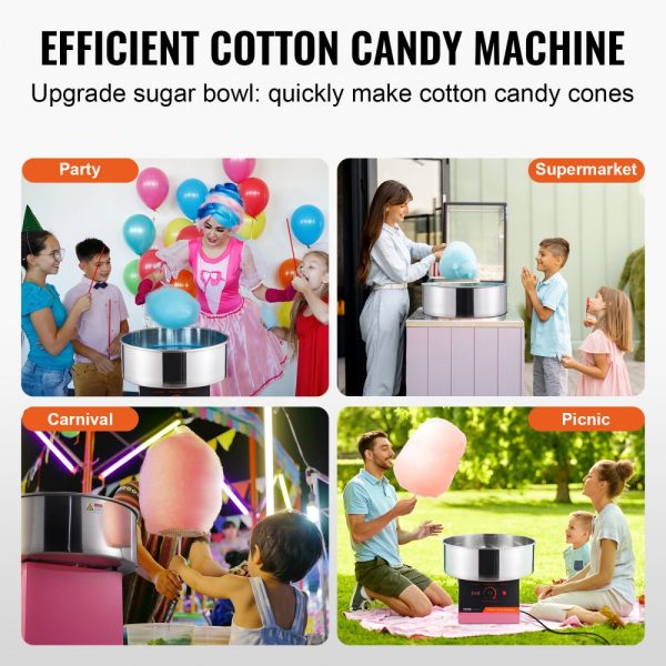 Electric Cotton Candy Machine 1000W Candy Floss Maker Commercial with Stainless Steel Bowl Sugar Scoop Kids Party Family Events in Pink - Image 6
