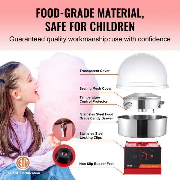 1000W Electric Candy Machine for Home & Commercial Use with Stainless Steel Bowl and Sugar Scoop, Perfect for Family Gatherings and Birthday Parties - Red - Image 4
