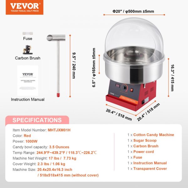 1000W Electric Candy Machine for Home & Commercial Use with Stainless Steel Bowl and Sugar Scoop, Perfect for Family Gatherings and Birthday Parties - Red - Image 7