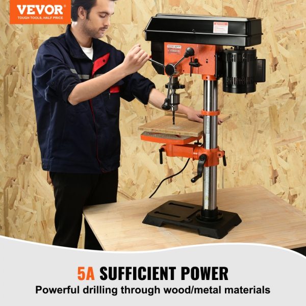 12 Inch Benchtop Drill Press 5 Amp 120V Cast Iron Variable Speed with 12 Inch Swing Distance 0-45 Degree Tilt Worktable Laser Light Tabletop Drilling Machine for Wood Metal - Image 2