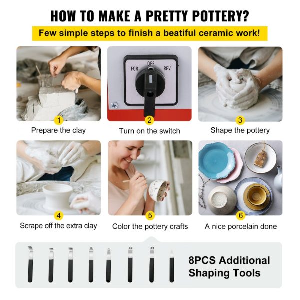 Pottery Wheel 25cm Pottery Forming Machine with Adjustable Feet and Sculpting Set for DIY Ceramics Art Craft Work 280W - Image 6