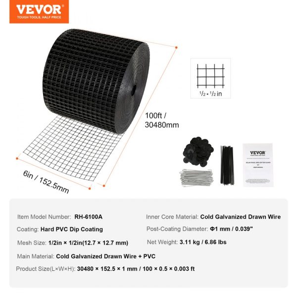 6 Inch x 100FT Solar Protection Roll with Stainless Steel Fasteners and Rust-Proof PVC Coating 1/2 Inch Wire Mesh - Image 7