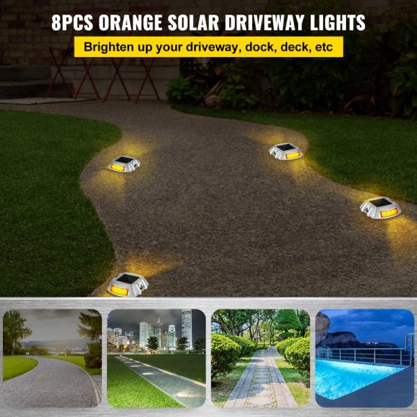 8-Pack Solar Driveway Lights with Switch Button Waterproof Deck Lights Wireless Dock Lights 6 LED Path Warning Garden Walkway Sidewalk Steps Bright Orange - Image 2
