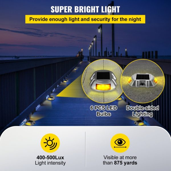 8-Pack Solar Driveway Lights with Switch Button Waterproof Deck Lights Wireless Dock Lights 6 LED Path Warning Garden Walkway Sidewalk Steps Bright Orange - Image 5