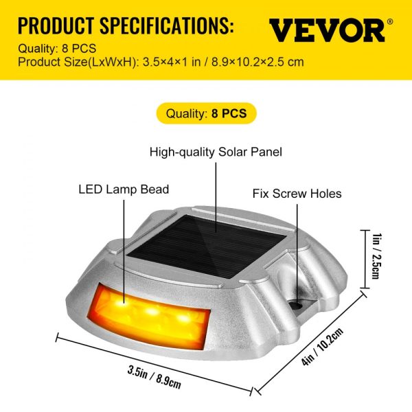 8-Pack Solar Driveway Lights with Switch Button Waterproof Deck Lights Wireless Dock Lights 6 LED Path Warning Garden Walkway Sidewalk Steps Bright Orange - Image 7