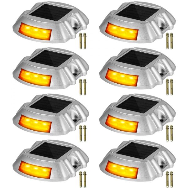 8-Pack Solar Driveway Lights with Switch Button Waterproof Deck Lights Wireless Dock Lights 6 LED Path Warning Garden Walkway Sidewalk Steps Bright Orange
