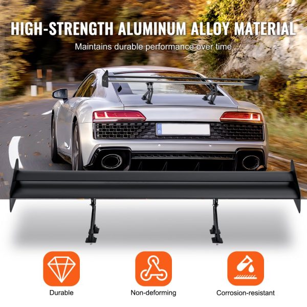 53.1 Inch Double Deck Aluminum Rear Wing Spoiler Adjustable Lightweight Racing Car Rear Spoiler Black - Image 3