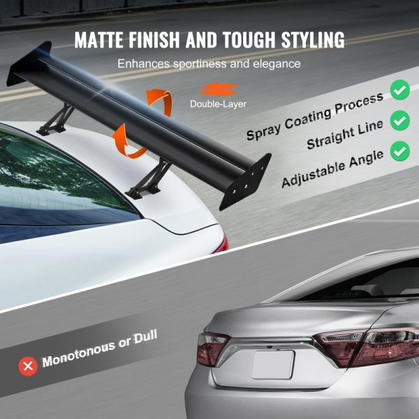 53.1 Inch Double Deck Aluminum Rear Wing Spoiler Adjustable Lightweight Racing Car Rear Spoiler Black - Image 4