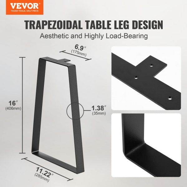 16 Inch Trapezoid Steel Table Legs Set of 2 Heavy Duty Replacement Legs for DIY Furniture Max Load 400 lbs Black - Image 2