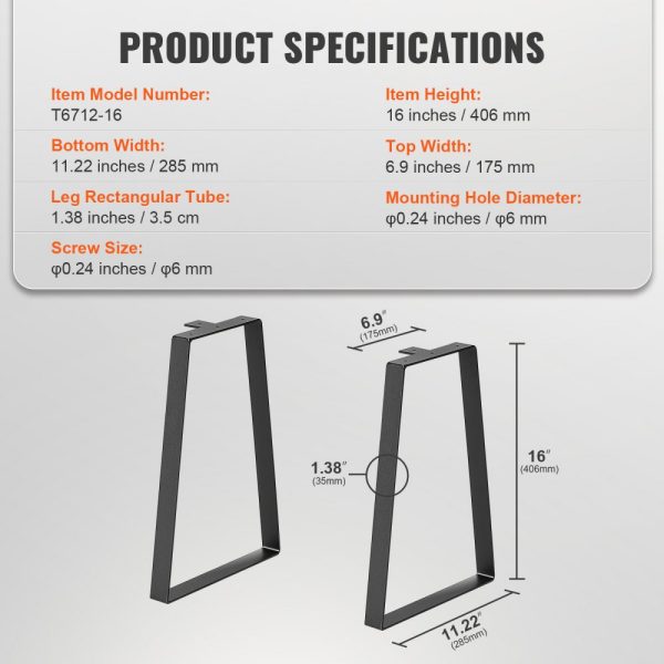 16 Inch Trapezoid Steel Table Legs Set of 2 Heavy Duty Replacement Legs for DIY Furniture Max Load 400 lbs Black - Image 7
