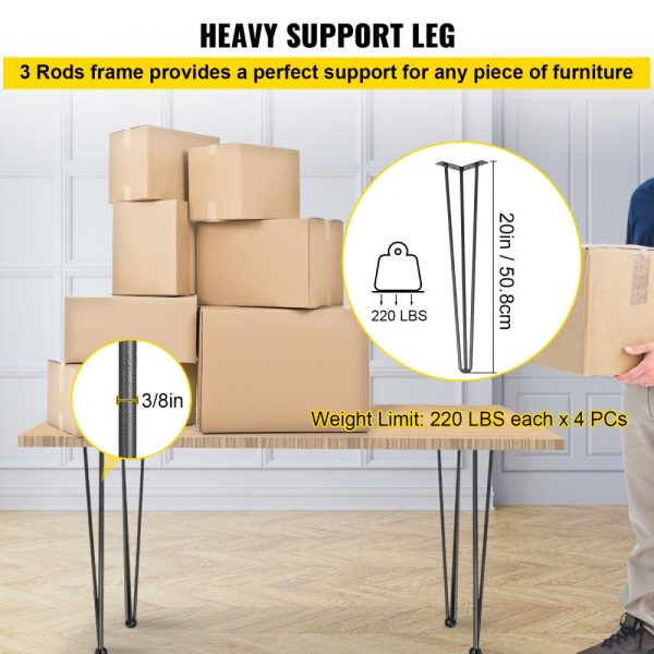 Hairpin Table Legs 20 Black Set of 4 Carbon Steel 880lbs Load Capacity DIY Heavy Duty Legs for Tables Chairs - Image 3