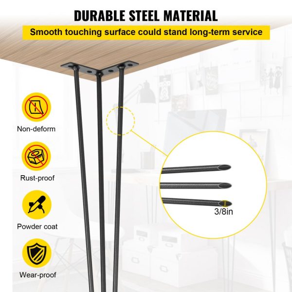 Hairpin Table Legs 20 Black Set of 4 Carbon Steel 880lbs Load Capacity DIY Heavy Duty Legs for Tables Chairs - Image 4