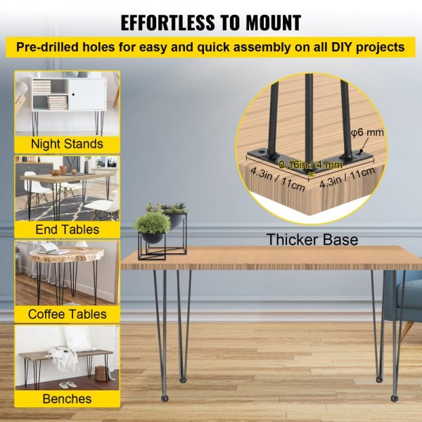 Hairpin Table Legs 20 Black Set of 4 Carbon Steel 880lbs Load Capacity DIY Heavy Duty Legs for Tables Chairs - Image 6