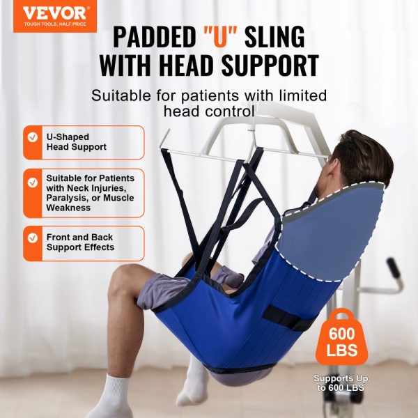 Patient Lift Sling with Head Support Small-Size U Shape Divided Leg Sling - Image 2