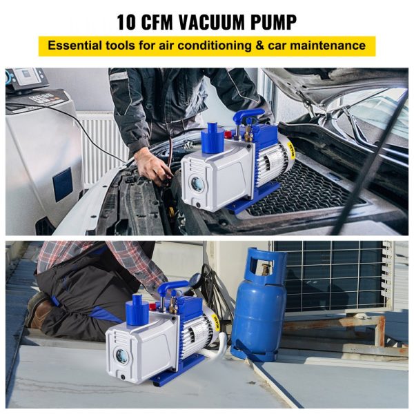 High Performance 12CFM 1HP Two-Stage Vane Vacuum Pump for Auto HVAC AC Refrigerant Evacuation - Image 2