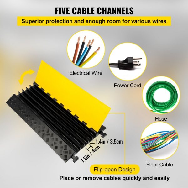 5-Channel Driveway Cable Wire Protectors Heavy Duty Rubber Ramp Protector 18000 LB Capacity - Image 3