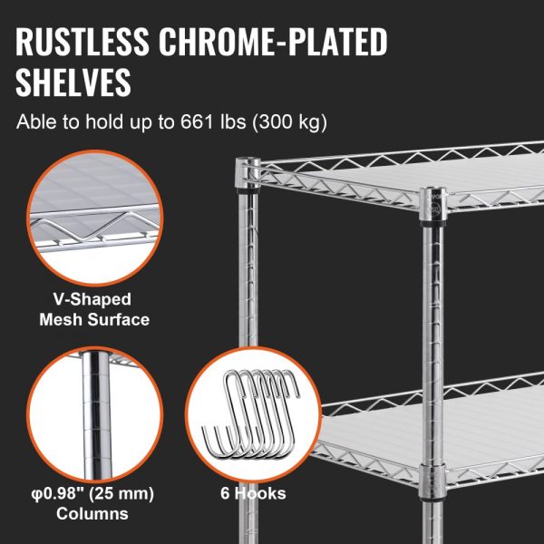 3-Tier Utility Cart Rolling Cart on Wheels 40.5"x17.7"x40.9" 661 LBS 6 Hooks - Image 3