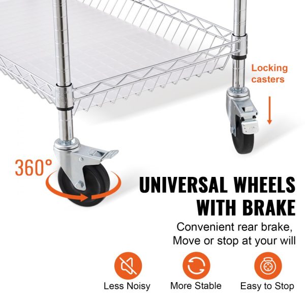 3-Tier Utility Cart Rolling Cart on Wheels 40.5"x17.7"x40.9" 661 LBS 6 Hooks - Image 5
