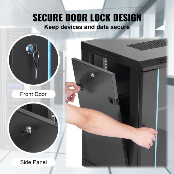12U Wall Mount Server Cabinet 15.5 Deep 200 lbs Ground Load Capacity Locking Glass Door Panels for IT and AV Equipment - Image 5