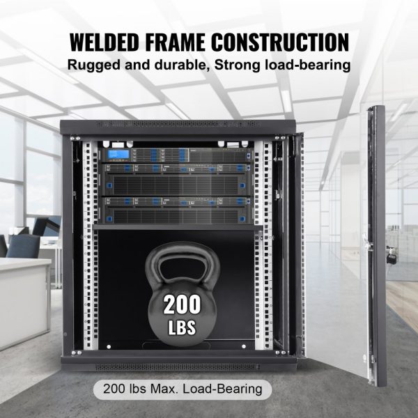 9U Wall Mount Server Rack Cabinet, 15.5 Deep, 200 lbs Ground Load Capacity, Locking Glass Door Panels, IT & AV Equipment Storage - Image 4