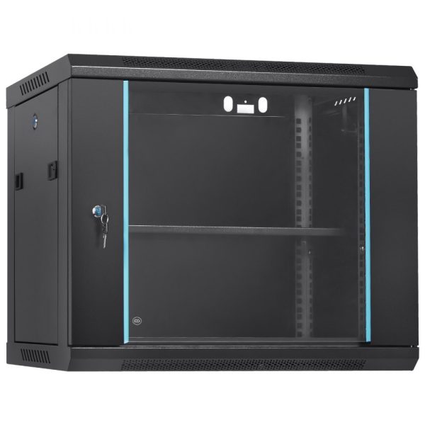 9U Wall Mount Server Rack Cabinet, 15.5 Deep, 200 lbs Ground Load Capacity, Locking Glass Door Panels, IT & AV Equipment Storage
