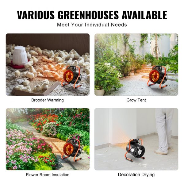 1500W Greenhouse Heater with Overheat Protection Fast Heating Dual Speed Setting for Small Grow Tents Greenhouses Flower Rooms Workspaces IP24 Waterproof - Image 4