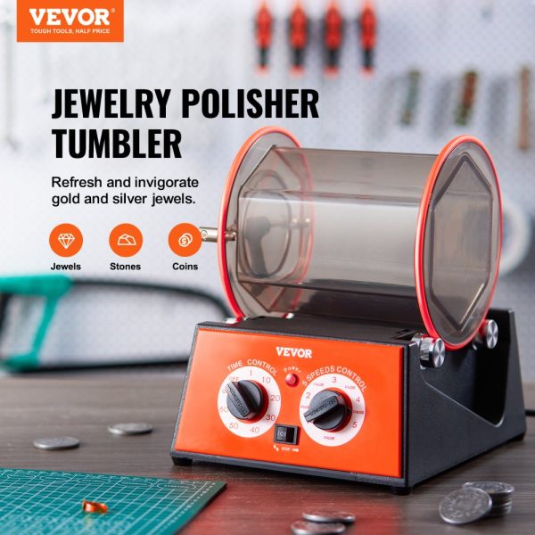 Jewelry Polisher Tumbler 5kg Capacity Mini Rotary Machine with Timer 5 Speeds for Gemstones Jewels Coins - Image 2