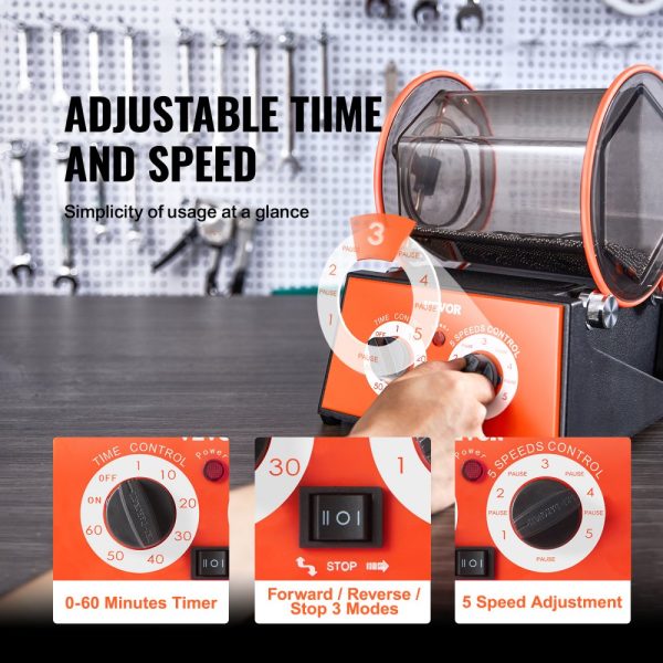 Jewelry Polisher Tumbler 5kg Capacity Mini Rotary Machine with Timer 5 Speeds for Gemstones Jewels Coins - Image 4