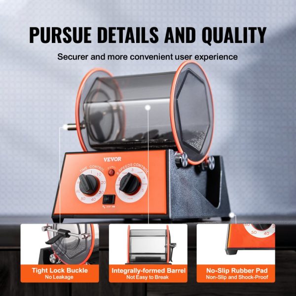 Jewelry Polisher Tumbler 5kg Capacity Mini Rotary Machine with Timer 5 Speeds for Gemstones Jewels Coins - Image 6