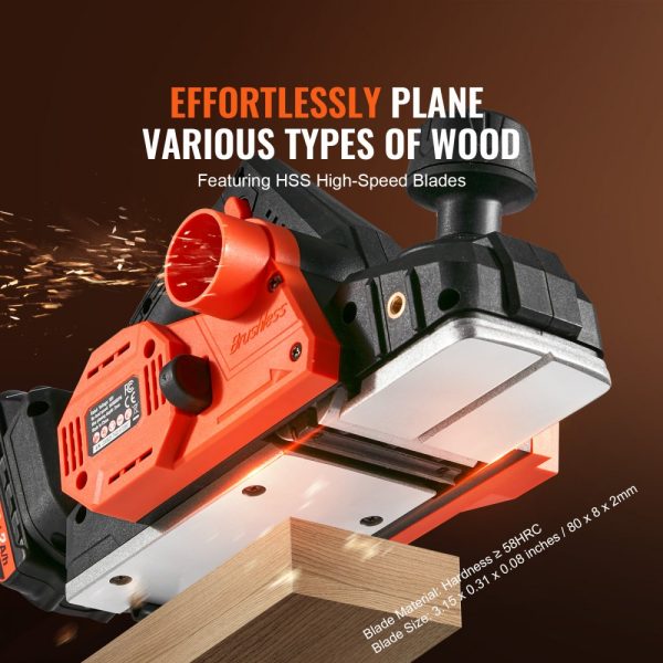 Cordless Electric Hand Planer 3-1/4 inch 16000 RPM Battery Included Adjustable Depth 5/64 inch HSS Blades Dual Dust Outlet for Woodworking Surface Smoothing - Image 4